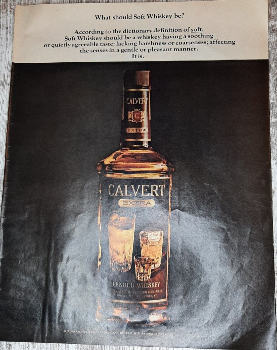 1963 Calvert Vintage Print Ad Extra Blended Whiskey Mild Soft Fifth Bottle Booze