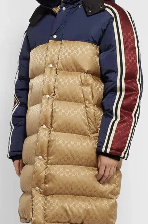CAPPOTTO NUOVO CON ETICHETTE 100% AUTENTICO GUCCI NYLON JACQUARD PUFFER JACKET GG MONOGRAM TAGLIA 48