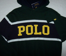 NWT Polo Ralph Lauren Green/Navy/White HOODED Cotton Sweater Men's M YELLOW PONY