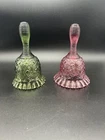 Fenton Glass Bells Daisy & Button Pattern Spiral  Handle Pink & Green