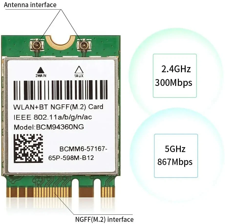 Broadcom BCM94360NG M.2 NGFF Wireless Card Network Bluetooth 4.0  