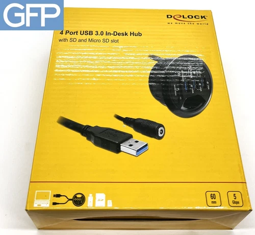 4 Port USB 3.0 In-Desk Hub (Tisch-Hub) - DELOCK - 60 mm - 5 Gbps - NEU!