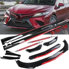 For Toyota Camry Front Bumper Lip/ Splitter Spoiler Side+Skirts Glossy Black+