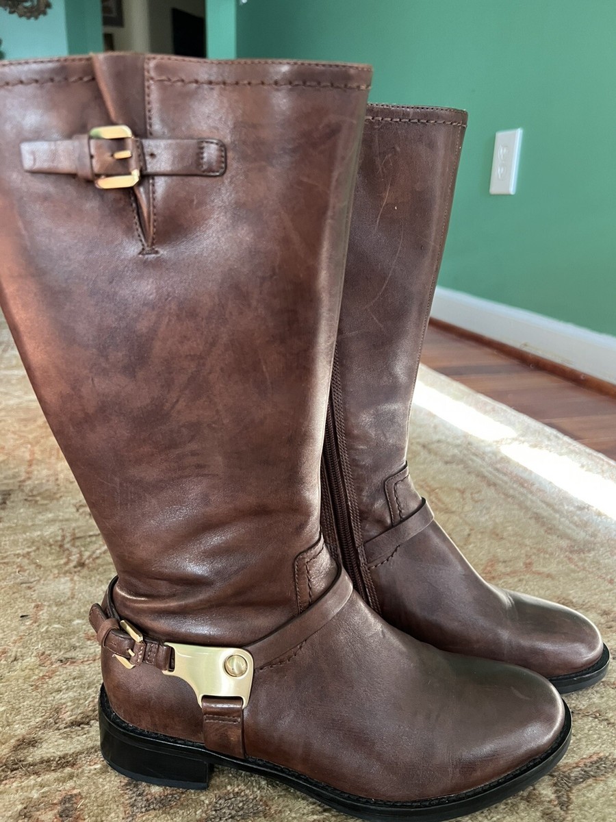 ECCO Size US EU 38 Hobart Harness Brown Leather Flair Cuff Riding Boots