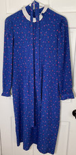 VINTAGE CIAO DRESS BLUE RED FLORAL WITH BELT SIZE MEDIUM 100 SILK EUC