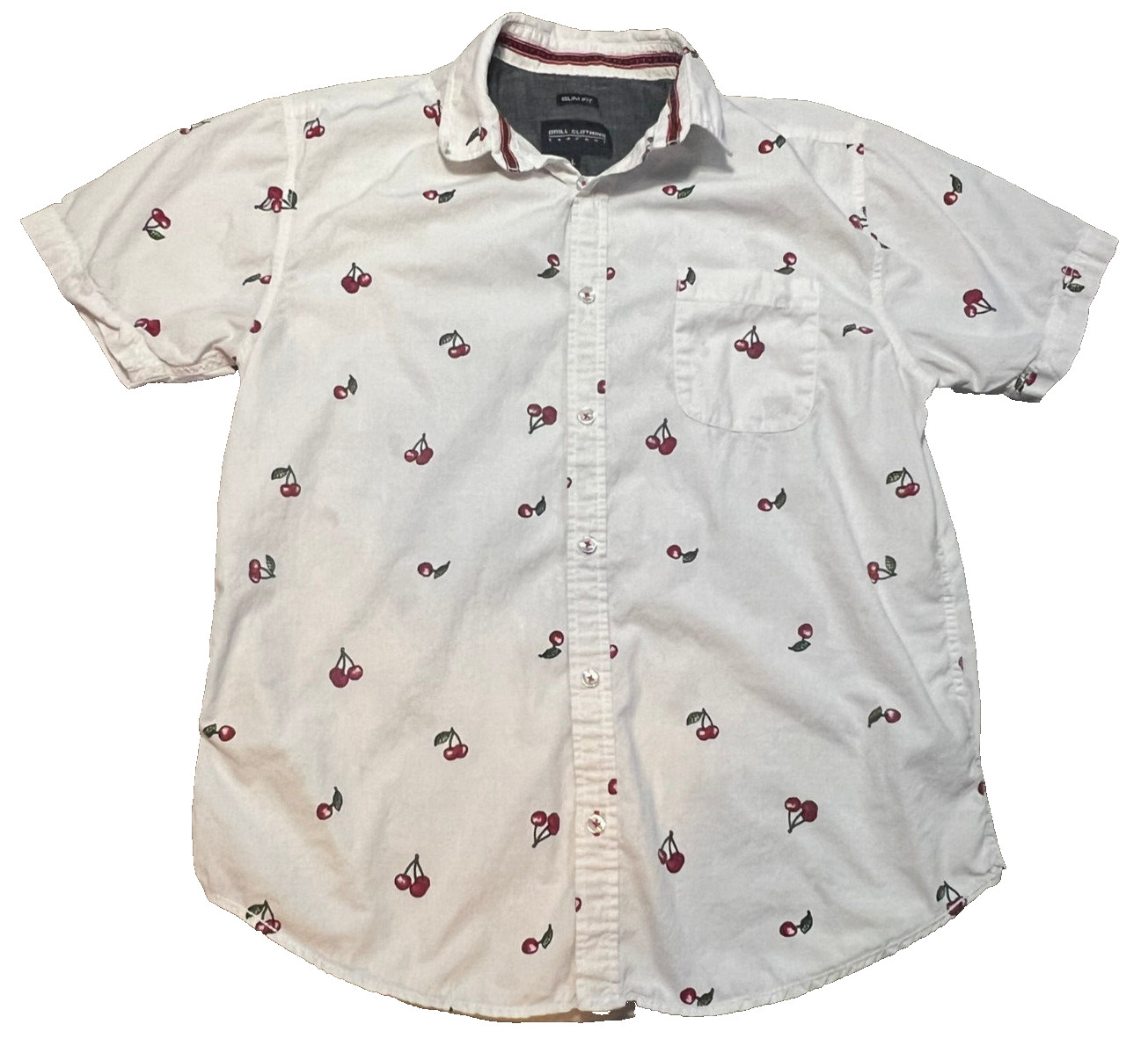 Drill Clothing Cherries Cherry Pattern White Shor… - image 1