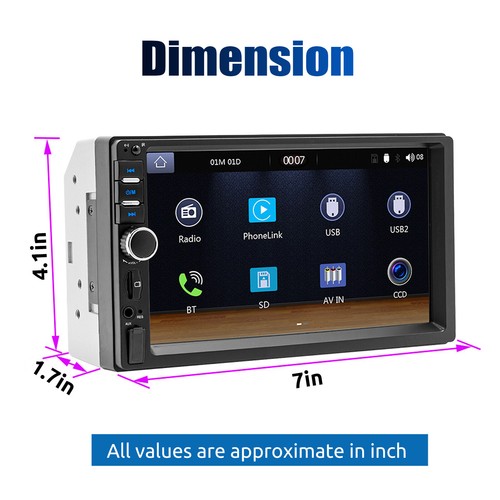 Double DIN 7" Car Stereo w/ Wireless Carplay & Android Auto BT USB AUX Head Unit - Picture 13 of 16