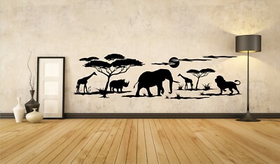 Afrika Landschaft Elefant Löwe Nashorn Giraffe Savanne Safari Wandtattoo A122