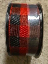 New Holiday Time Christmas Winter Wired Red /Black Buffalo Plaid Ribbon 2" 30'