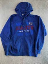 New York Giants Jacket Men's Large Blue Full Zip Hooded Pockets NFL Football