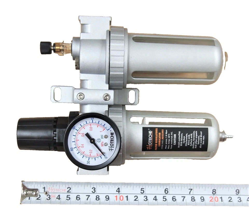 HOTECHE A832302 Air Filter Regulator Lubricator 1/4" NPT With Gauge - Image 3 of 4