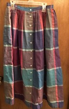 VINTAGE Thomson Colorful Plaid MIDI Skirt 1970s 1980s With Pockets Size 26 Waist