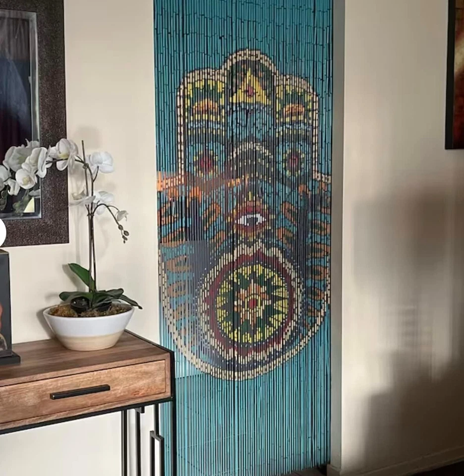 Cortina de cuentas de madera natural - 90 hilos - cuentas de puerta boho - puerta bohemia curva... Foto 2 de 4