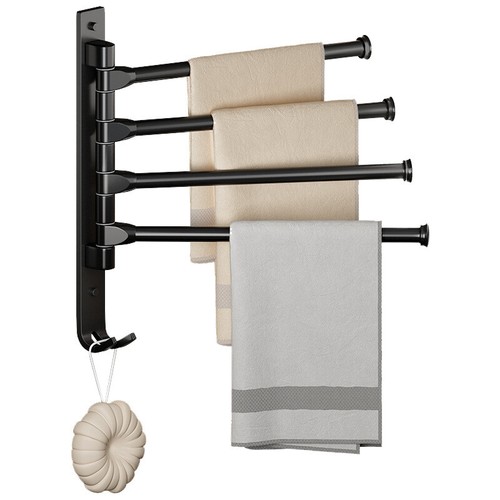 4 Arms Swivel Towel Bar Rail Rack with Wall Mounted 180° Rotation Towel Hanger - Picture 14 of 16