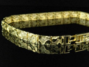 Authentic 925 Silver Nugget Style Designer Yellow Gold Plated Men's Bracelet 8 Inch