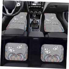 4 Pieces Paw Print Car Floor Mats with Dog Mom Pattern, Paw Print Dog Mom-Grey