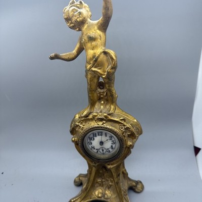 1890 RARE VINTAGE BRASS WIND UP CLOCK The Clock Does Not Tick