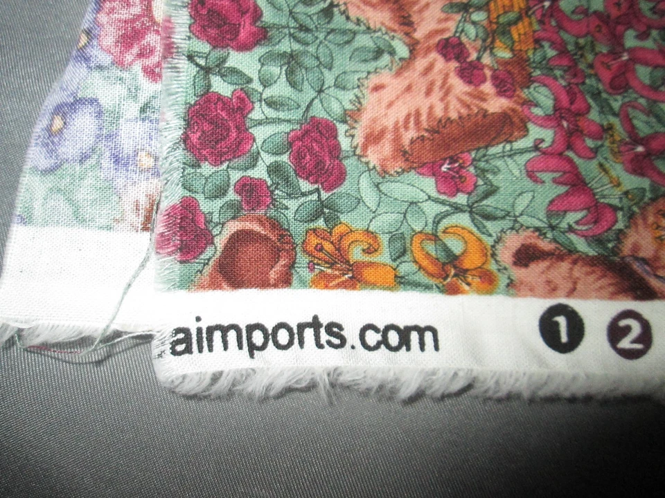 VTG South Seas Imports Teddy Bear Print Floral Quilting Cotton - 1/2 yard - Image 3 of 3