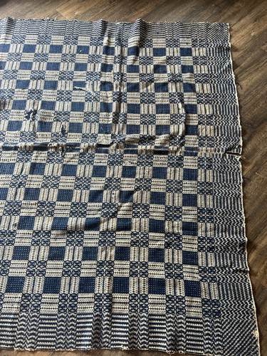 Antique 1800s Hand Woven Wool Linen Overshot Weave Reversible See Description - Picture 7 of 13