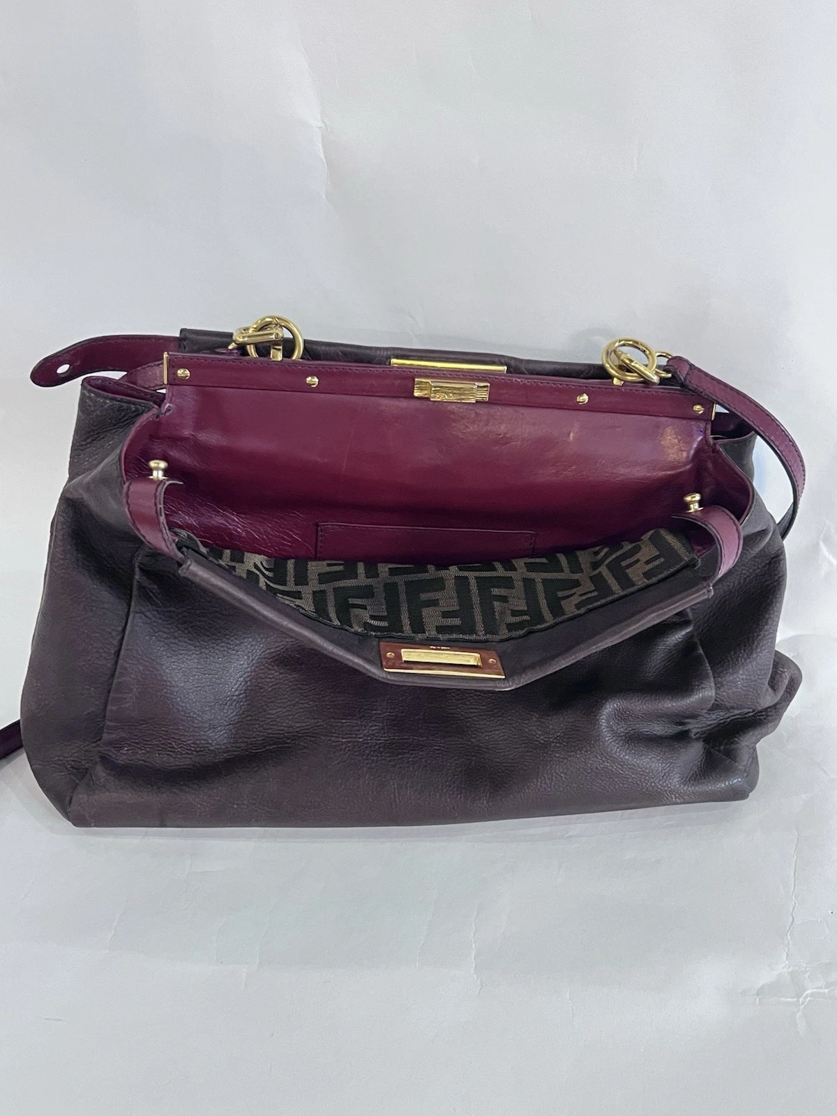 Fendi — Fendi peekaboo-Brown/red Leather With Zucca Print Lining
