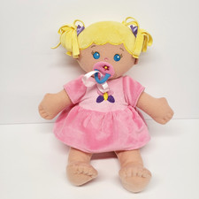 Walmart 12" Blonde Baby Doll Pacifier Pink Butterfly Dress Stuffed Plush