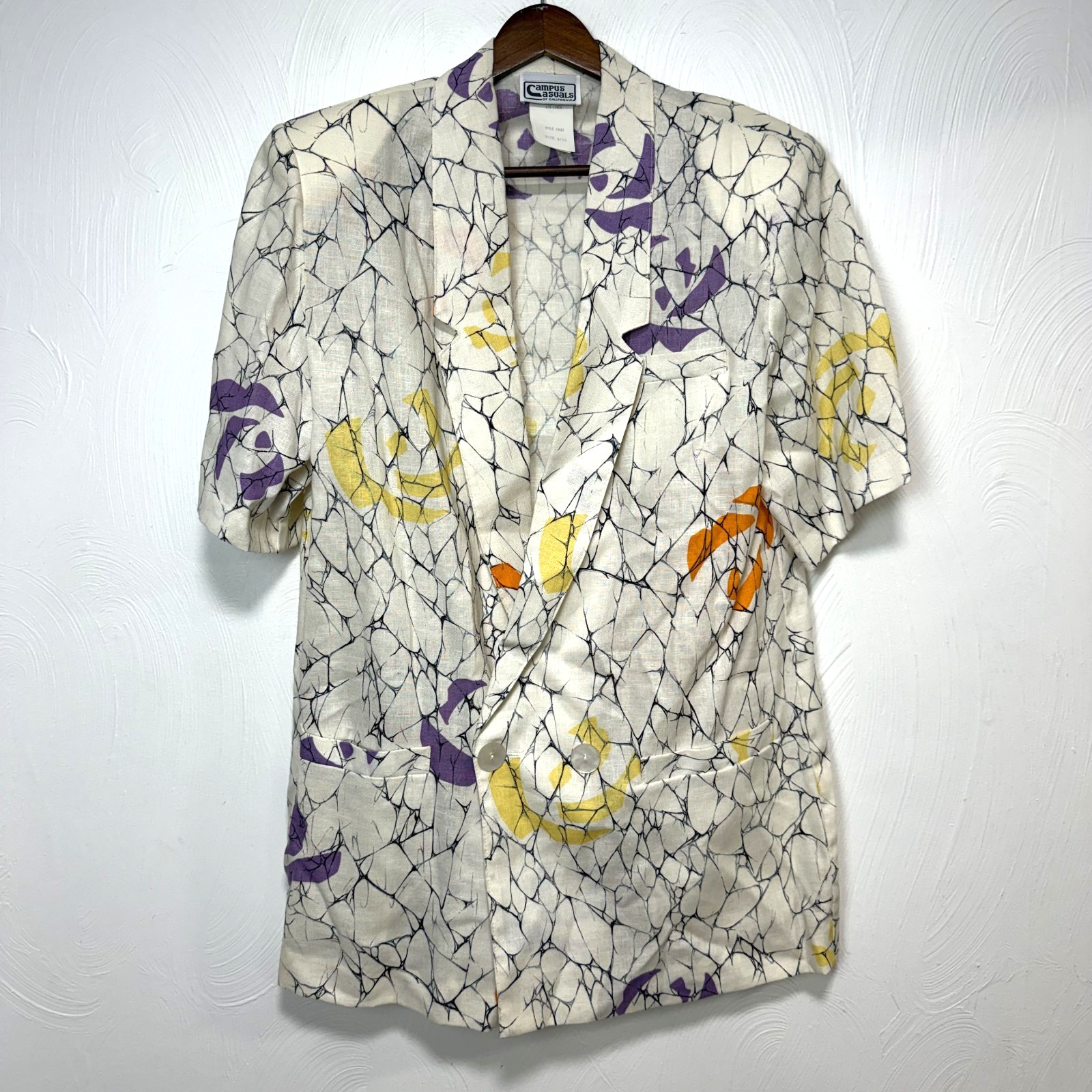 Vintage Campus Casuals of California Women's 70s Linen Blend Blouse Top Sz 9/10