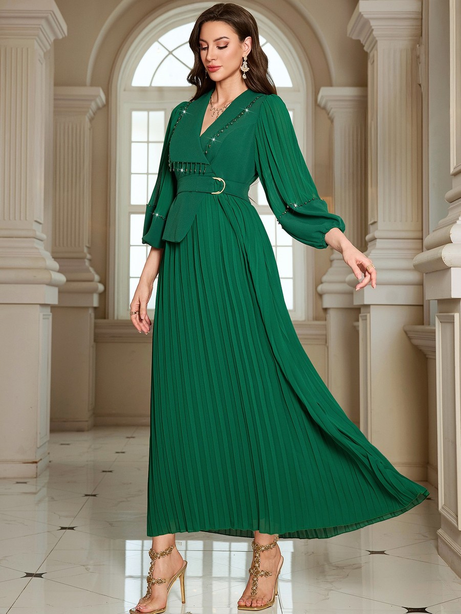 Muslim Women Long Maxi Dress Indian Robe Abaya Kaftan Beaded Dress Gown  Ramadan | eBay