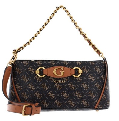GUESS Izzy Crossbody Top Zip Handtasche Brown Logo / Cognac dunkelbraun Neu