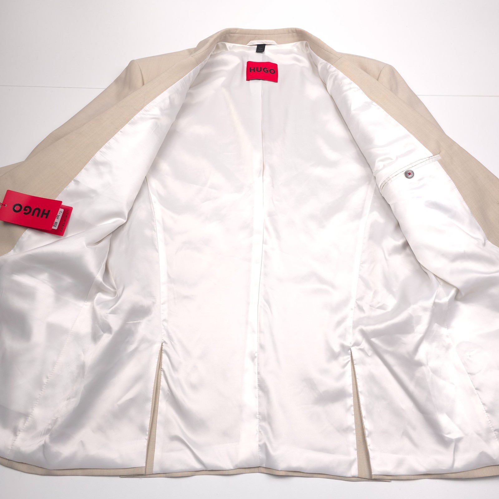 Hugo Boss Arti-232x Suit Jacket Mens 46R Extra Slim Fit Beige Tan Wool Blazer thumbnail 8