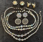 7 pc Aurora Borealis Vintage Costume Jewelry Crystal Bead Necklace Earrings Lot