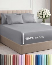 Extra Deep Full Sheet Set - 6 Piece Breathable and Cooling Sheets - Hotel Lux...