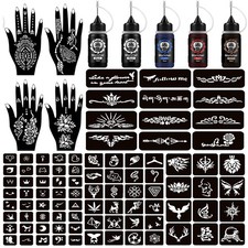 Temporary Henna Tattoo Kit - 5 Cones, 96 Stencils, DIY Art Party Supplies