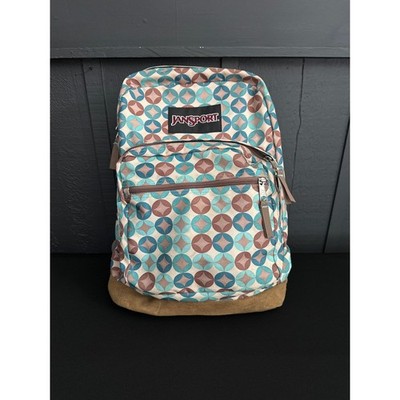 Jansport Retro Suede Bottom Patterned Book bag Backpack Large Teal Brown