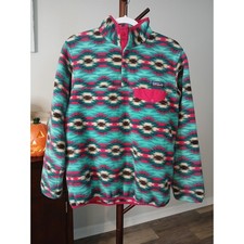 Patagonia Synchilla Fleece Snap-T Pullover Womens Medium Teal Pink Aztec Print