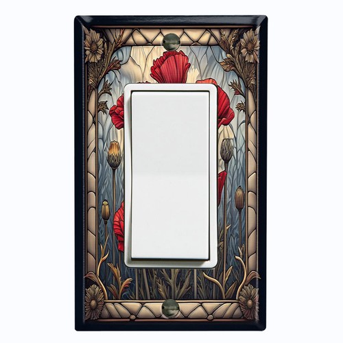 Metall Lichtschalter Steckdosenabdeckung Deko Wandplatte rot Mohnblumen EFW114 - Bild 12 von 35