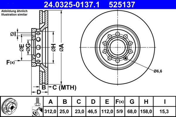2X Bremsscheibe Powerdisc ATE 24.0325-0137.1 FüR Audi A4 A6 B7 B6 Seat C5 Skoda-image