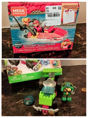 New Lot Mega Construx Bloks Rescue Boat + Incomplete Tmnt Mega Blocks Leonardo 