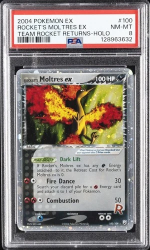 2004 POKEMON EX TEAM ROCKET RETURNS #100 ROCKET'S MOLTRES EX-HOLO PSA 8