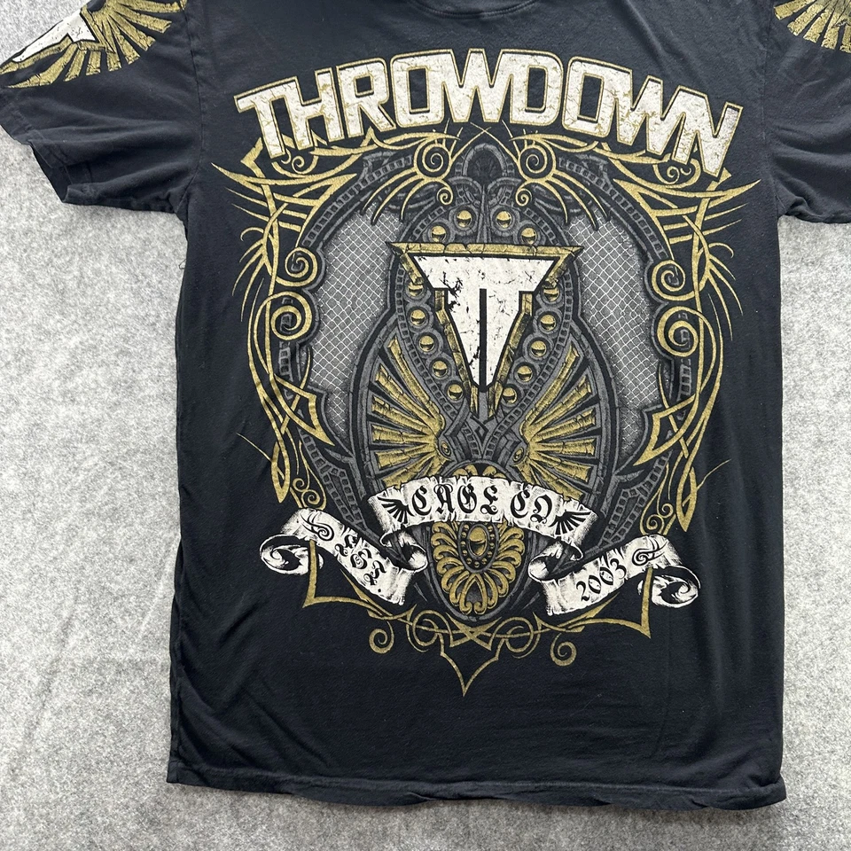 Camisa Throwdown Para Hombres XL Negra Gráfica Artes Marciales Mixtas MMA Camiseta Premium 2003 Foto 3 de 4