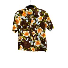 Ui- Maikai Men  s Hawaiian Shirt Hibiscus Floral Barkcloth Shirt Vintage 60s