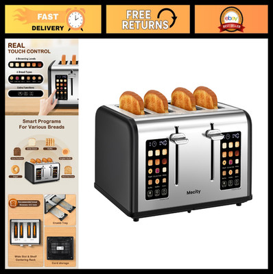 4-Slice Stainless Steel Toaster with Touch Screen, Wide Slots, Dual Control, Tim