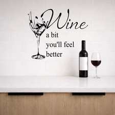 Funny Kitchen Vinyl Wall Stickers Wine A Bit |Wine Quote Wall Decals Art gloss