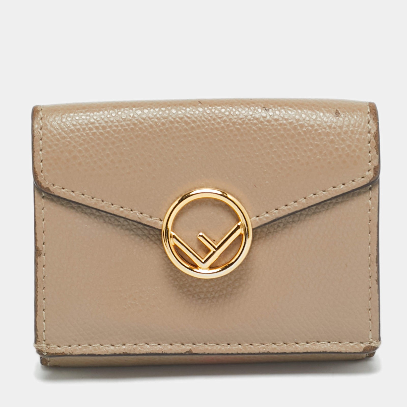 Fendi Baguette Micro Beige Leather Trifold Wallet