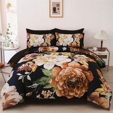 Boho Floral King Size Comforter Set,7 Pieces Black and Gold Bed in a Bag Soft...