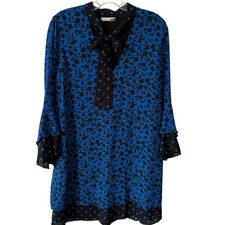 Alice & Olivia Women's Blue Black Mixed Print Wellesley Tie Neck Dress in Size M