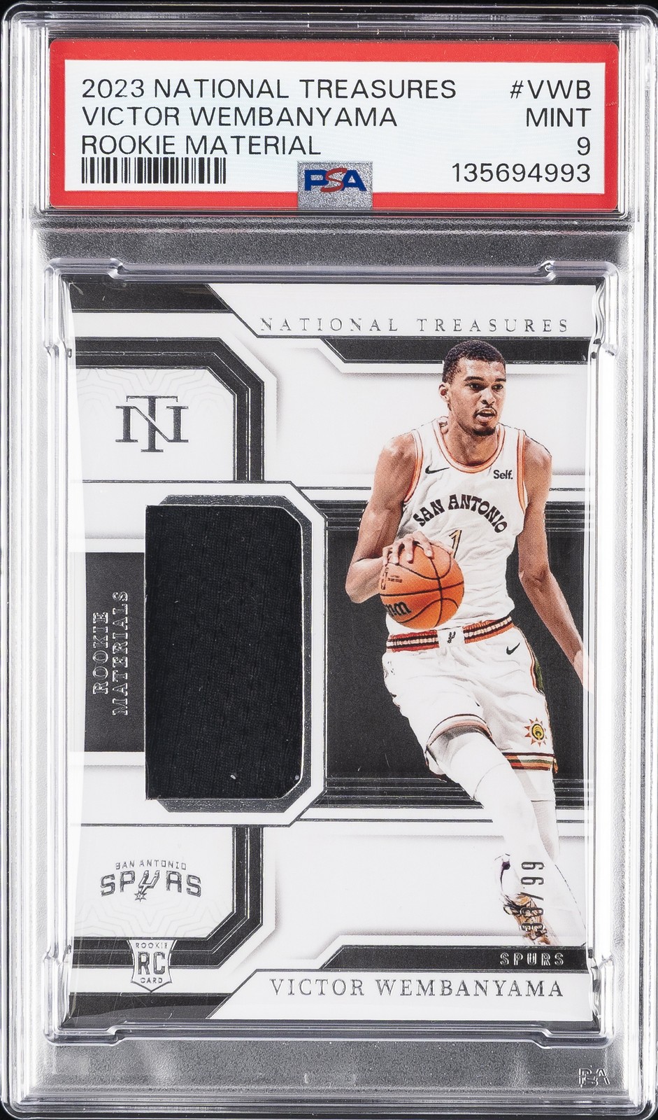 2023 NATIONAL TREASURES ROOKIE MATERIALS #VWB VICTOR WEMBANYAMA 33/99 PSA 9 view 1