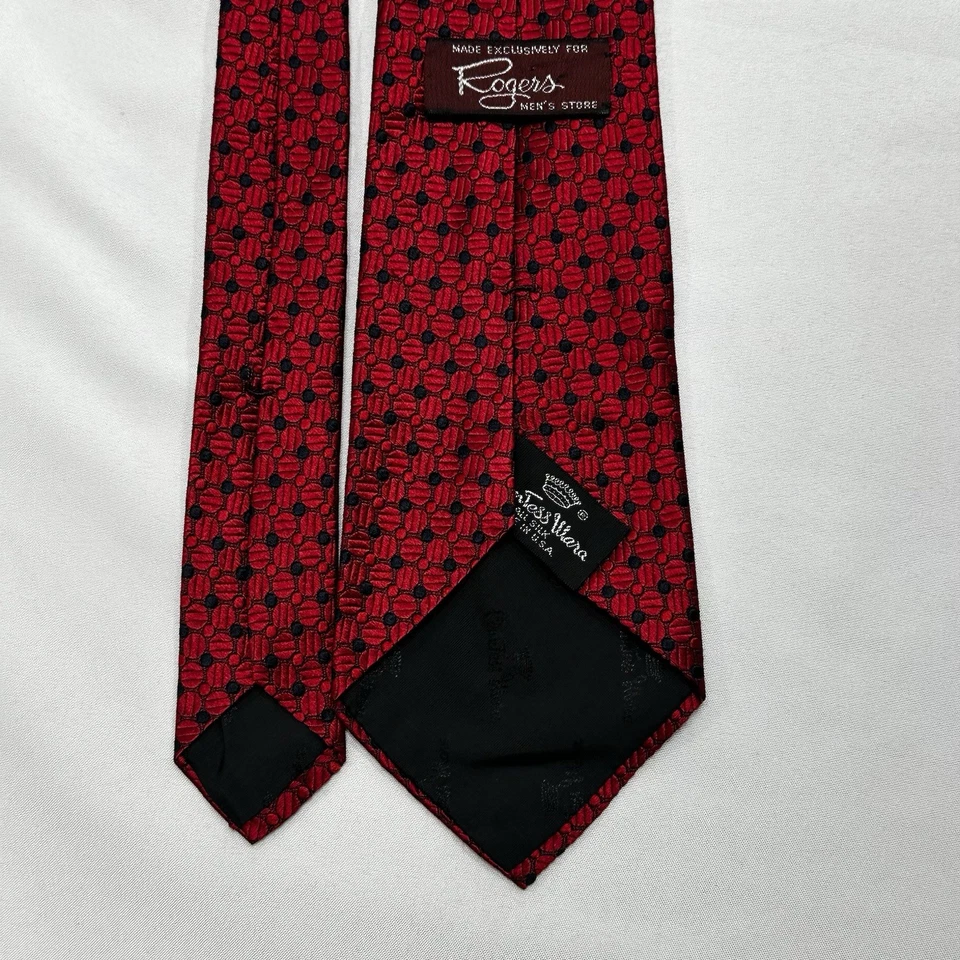 VTG Countess Mara Tie Designer Red Geometric Embroidered Logo Silk 55” x 3.625” - Image 3 of 4