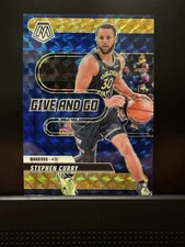 2024-25 Panini Mosaic Stephen Curry #9 'Give And Go' Yellow Reactive Prizm /99