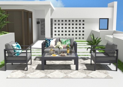 MeXo Gartenmöbel Set Aluminum Balkonmöbel Sitzgruppe Lounge Gartenset-4 Sitzer
