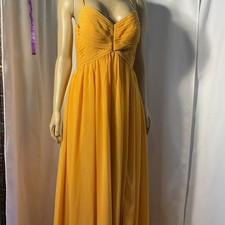 Mustard Yellow Ruched Chiffon Maxi Gown Formal Dress Size 10